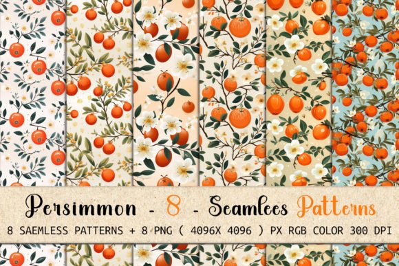 8 Persimmon Seamless Patterns